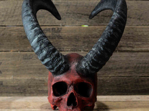 3D Printing Red Oni mask Horned Blood Skull toy 3D मॉडल