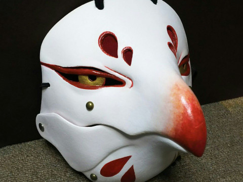 3D Printing White Tengu Bird Red Beak Mask toy 3D Modell
