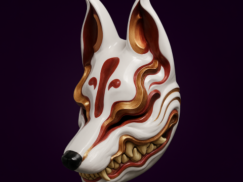3D Printing Kitsune Mask Japanese Kurayami Fox Spirit toy Modèle 3D