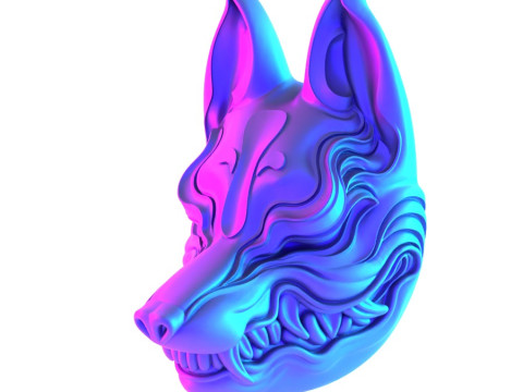 3D Printing Kitsune Mask Japanese Kurayami Fox Spirit toy 3D Modell