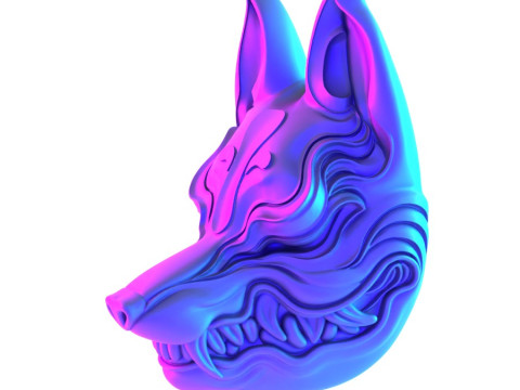 3D Printing Kitsune Mask Japanese Kurayami Fox Spirit toy 3D Modell