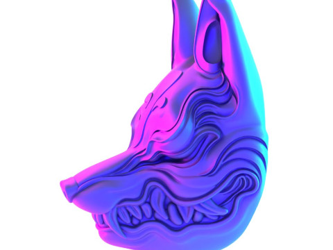 3D Printing Kitsune Mask Japanese Kurayami Fox Spirit toy 3D Modell