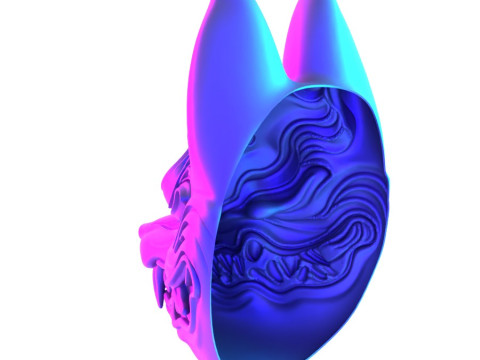 3D Printing Kitsune Mask Japanese Kurayami Fox Spirit toy 3D Modell