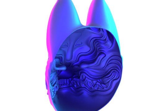 3D Printing Kitsune Mask Japanese Kurayami Fox Spirit toy 3D Modell