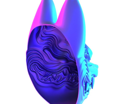 3D Printing Kitsune Mask Japanese Kurayami Fox Spirit toy 3D Modell