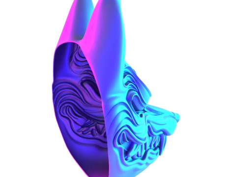 3D Printing Kitsune Mask Japanese Kurayami Fox Spirit toy 3D Modell