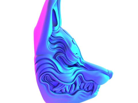 3D Printing Kitsune Mask Japanese Kurayami Fox Spirit toy 3D Model
