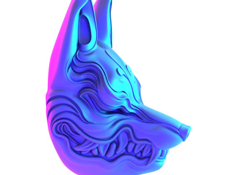 3D Printing Kitsune Mask Japanese Kurayami Fox Spirit toy 3D Modell
