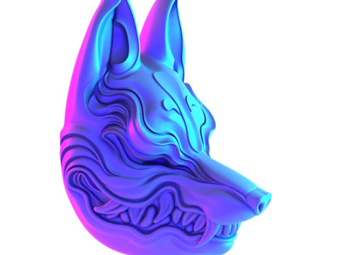 3D Printing Kitsune Mask Japanese Kurayami Fox Spirit toy 3D Modell