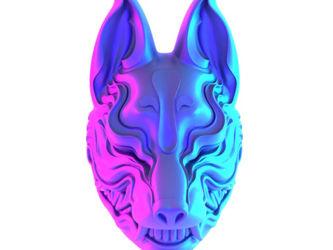 3D Printing Kitsune Mask Japanese Kurayami Fox Spirit toy 3D Modell