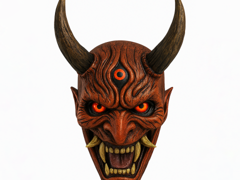 3D Printing Japanese Hannya Mask The Third Eye Oni Red Devil toy 3D Model