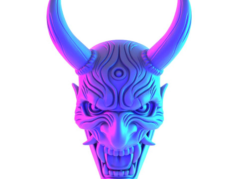 3D Printing Japanese Hannya Mask The Third Eye Oni Red Devil toy Modello 3D