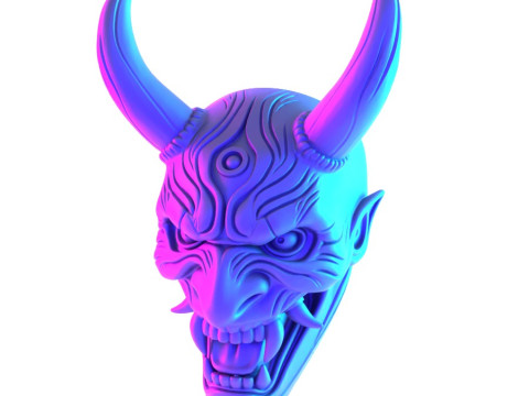 3D Printing Japanese Hannya Mask The Third Eye Oni Red Devil toy Modello 3D
