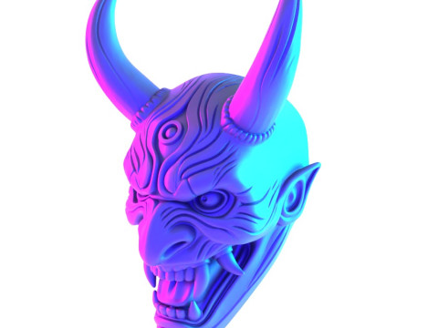 3D Printing Japanese Hannya Mask The Third Eye Oni Red Devil toy Modello 3D