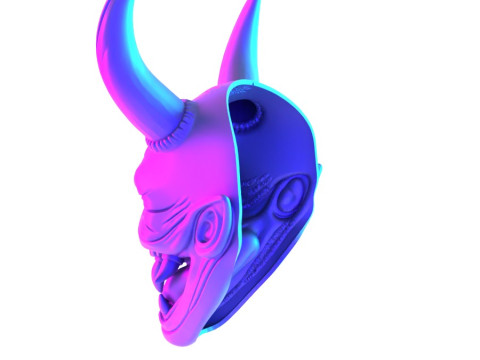 3D Printing Japanese Hannya Mask The Third Eye Oni Red Devil toy Modello 3D