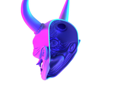 3D Printing Japanese Hannya Mask The Third Eye Oni Red Devil toy Modello 3D