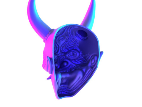 3D Printing Japanese Hannya Mask The Third Eye Oni Red Devil toy Modello 3D
