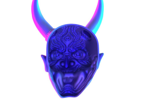 3D Printing Japanese Hannya Mask The Third Eye Oni Red Devil toy Modello 3D