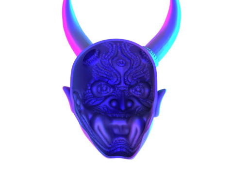 3D Printing Japanese Hannya Mask The Third Eye Oni Red Devil toy Modello 3D