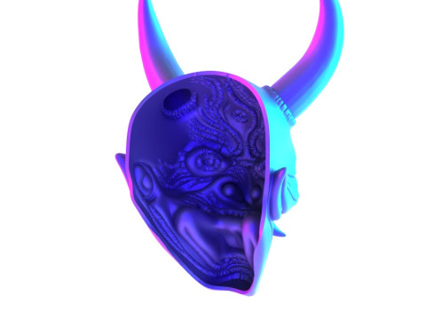 3D Printing Japanese Hannya Mask The Third Eye Oni Red Devil toy Modello 3D