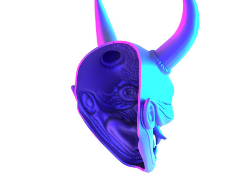 3D Printing Japanese Hannya Mask The Third Eye Oni Red Devil toy Modello 3D