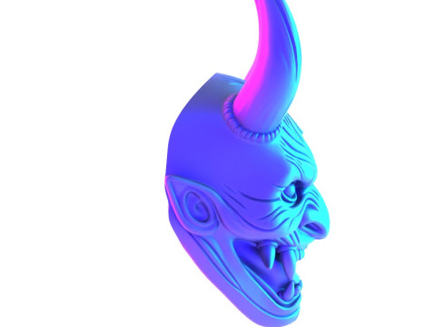 3D Printing Japanese Hannya Mask The Third Eye Oni Red Devil toy Modello 3D