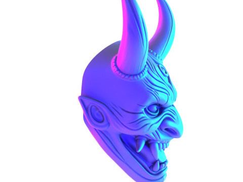 3D Printing Japanese Hannya Mask The Third Eye Oni Red Devil toy Modello 3D