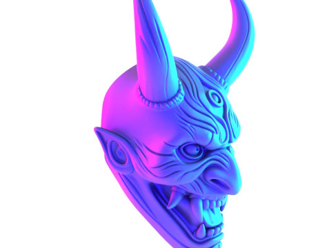 3D Printing Japanese Hannya Mask The Third Eye Oni Red Devil toy Modello 3D