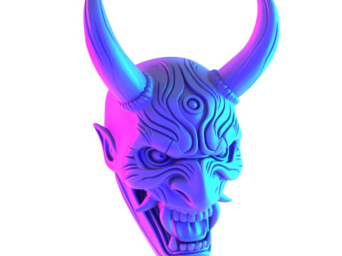 3D Printing Japanese Hannya Mask The Third Eye Oni Red Devil toy Modello 3D
