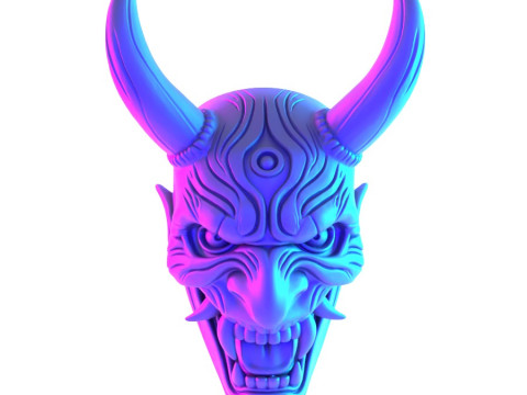 3D Printing Japanese Hannya Mask The Third Eye Oni Red Devil toy Modello 3D