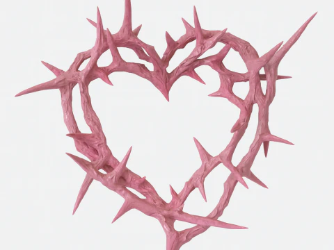 Stampa 3D Cuore sacro rosa con corona di spine Modello 3D