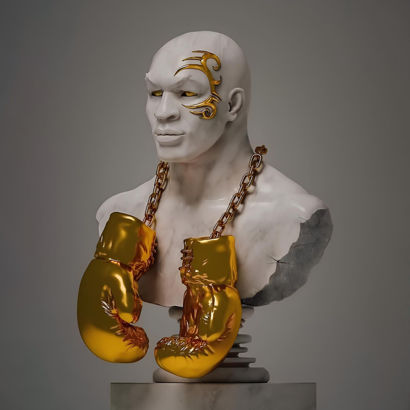 Stampa 3D Mike Tyson Boxing Statue Golden Guanti giocattolo Modello 3D .c4d .max .obj .3ds .fbx .stl .blend