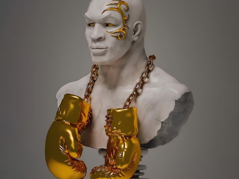 3D Printing Mike Tyson Boxing Statue Golden Gloves toy 3D Model
