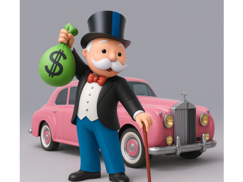 3D Printing Mr Monopoly Rich Uncle Luxury Car Cash Bag toy Model 3D