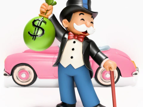3D Printing Mr Monopoly Rich Uncle Luxury Car Cash Bag toy 3D Model
