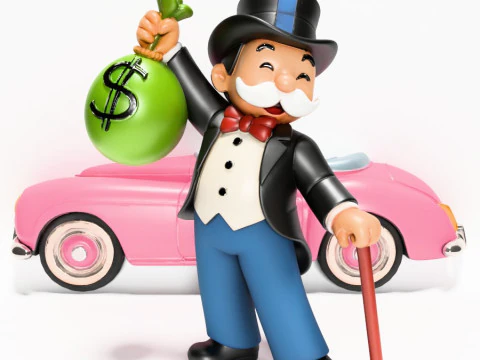 3D Printing Mr Monopoly Rich Uncle Luxury Car Cash Bag toy 3D Model