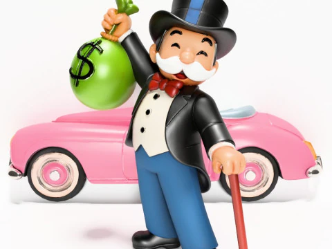 3D Printing Mr Monopoly Rich Uncle Luxury Car Cash Bag toy 3D Model