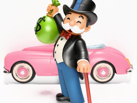 3D Printing Mr Monopoly Rich Uncle Luxury Car Cash Bag toy 3D Model