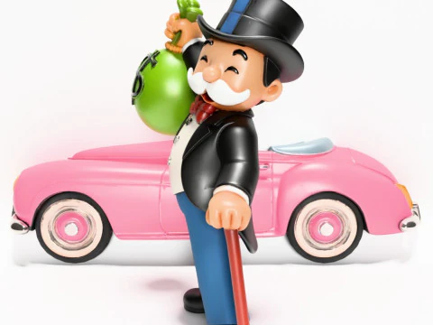 3D Printing Mr Monopoly Rich Uncle Luxury Car Cash Bag toy 3D Model