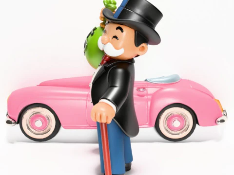 3D Printing Mr Monopoly Rich Uncle Luxury Car Cash Bag toy 3D Model