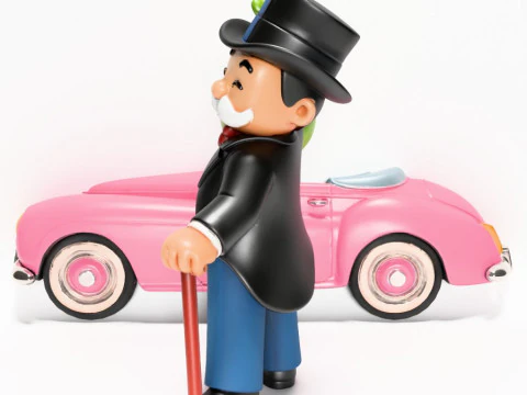 3D Printing Mr Monopoly Rich Uncle Luxury Car Cash Bag toy 3D Model