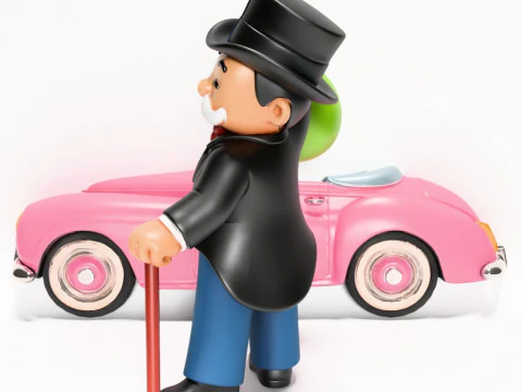 3D Printing Mr Monopoly Rich Uncle Luxury Car Cash Bag toy 3D Model