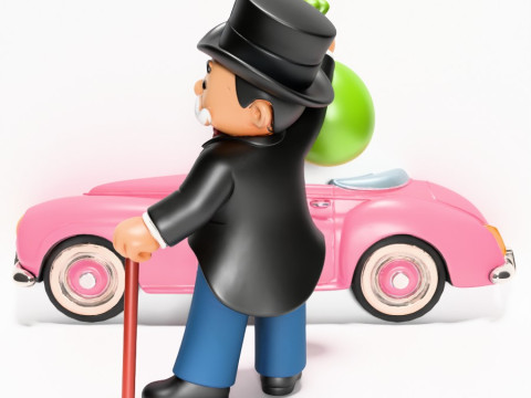 3D Printing Mr Monopoly Rich Uncle Luxury Car Cash Bag toy 3D Model