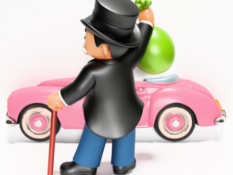 3D Printing Mr Monopoly Rich Uncle Luxury Car Cash Bag toy 3D Model