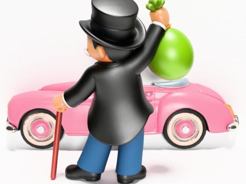 3D Printing Mr Monopoly Rich Uncle Luxury Car Cash Bag toy 3D Model