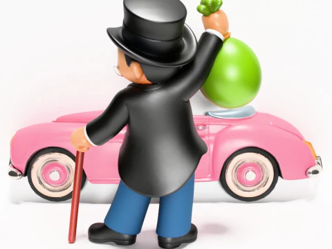 3D Printing Mr Monopoly Rich Uncle Luxury Car Cash Bag toy 3D Model