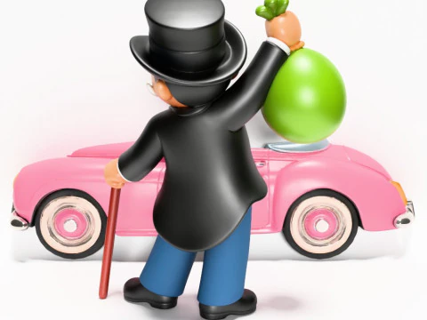 3D Printing Mr Monopoly Rich Uncle Luxury Car Cash Bag toy 3D Model