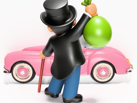 3D Printing Mr Monopoly Rich Uncle Luxury Car Cash Bag toy 3D Model