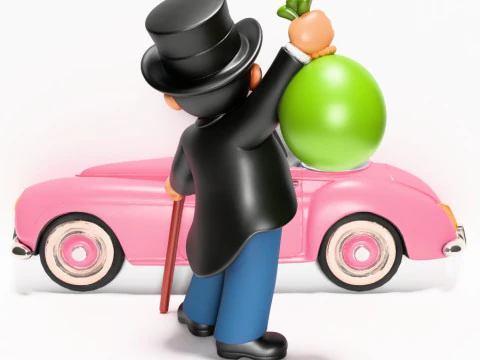3D Printing Mr Monopoly Rich Uncle Luxury Car Cash Bag toy 3D Model