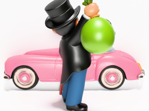 3D Printing Mr Monopoly Rich Uncle Luxury Car Cash Bag toy 3D Model